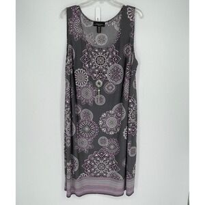 R&M Richards Women's Gray Floral Medallion Sleeveless Shift Dress Plus Size 20W